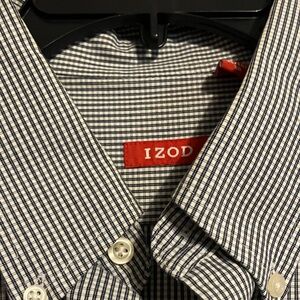 Izod Men's Navy and White check Button Down Shirt